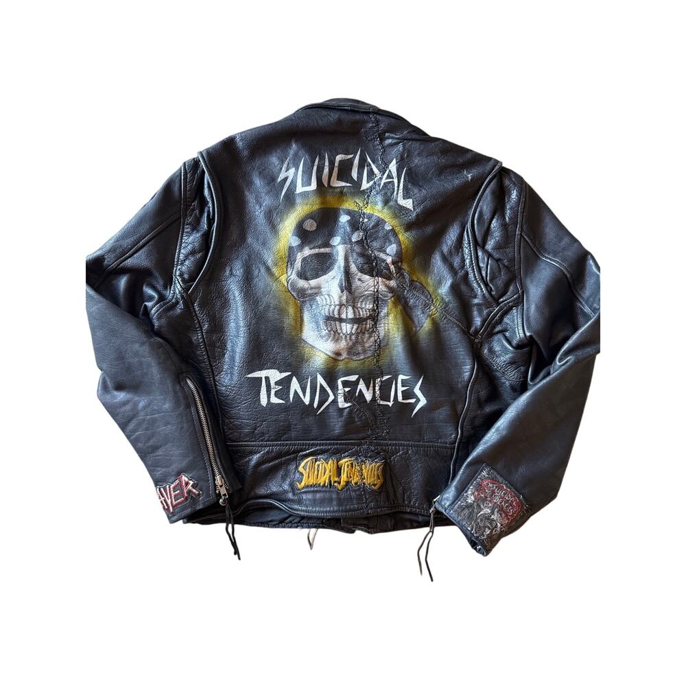 Vtg Rebel Riders USA Made Black Leather Full Zip Large Motorcycle Bikers Jacket